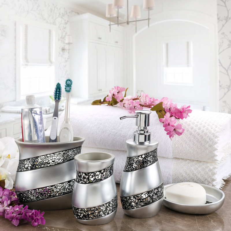 House of Hampton® Silver Mosaic 4Piece Bathroom Accessory Set